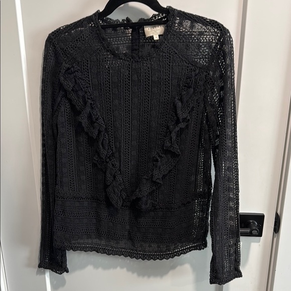 Sezane Tops - Sezane Black Lace Madeleine Ruffle Blouse